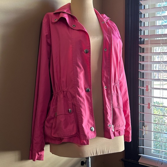 Petite Ralph Lauren Bright Pink Silver Hardware Utility Rain Jacket - Picture 2 of 9